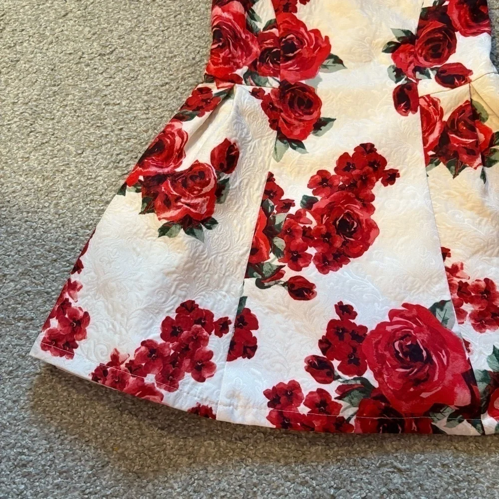 Children’s Place Floral A-line Pleated Dress Sz 6 Rose Swing Textured Red White